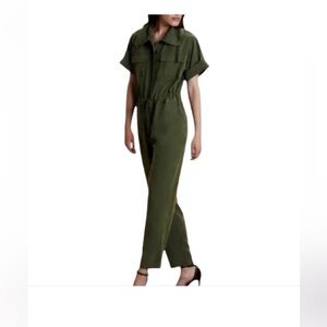 Banana Republic Utility Jumpsuit Safari Lyocell Olive Green Button Front Medium